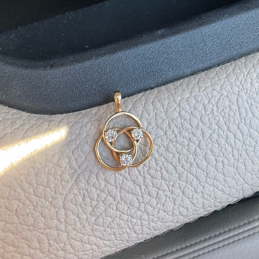 Solid 14k Yellow Gold Celtic Love Knot Pendant with Three 3 Diamonds